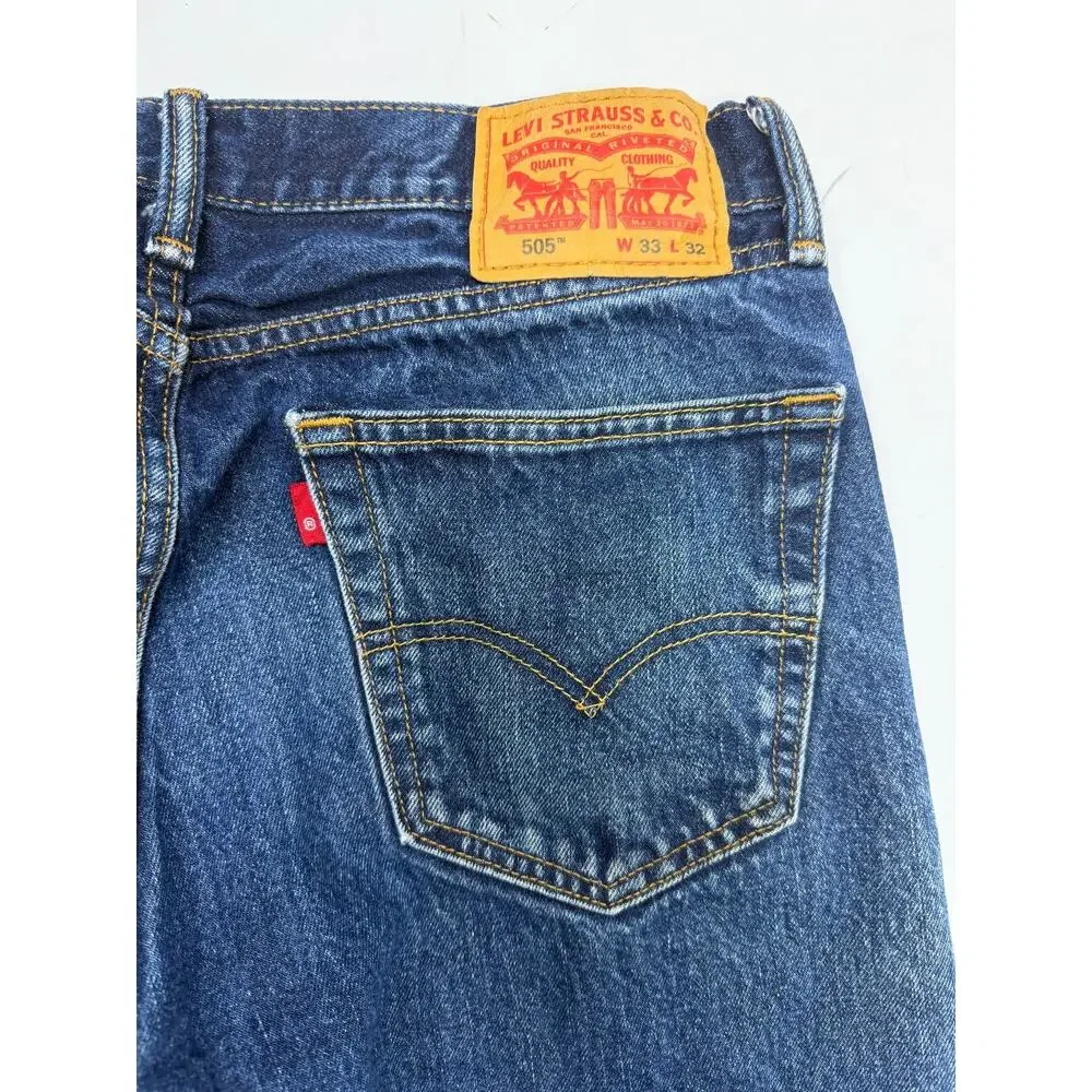 Levi's 505 Straight Leg Jeans Mens Size 33x32 Dark Wash Distressed